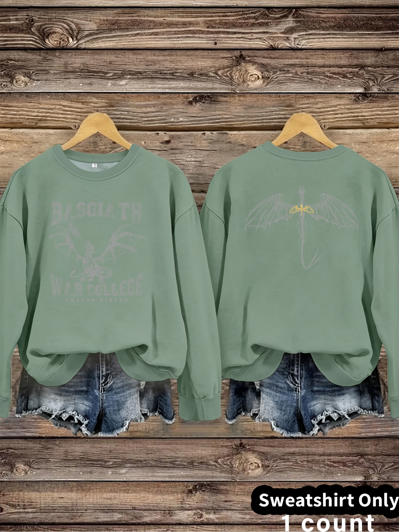Fantasy Dragon and Bat Printed Round Neck Velvet Hoodie — image 9