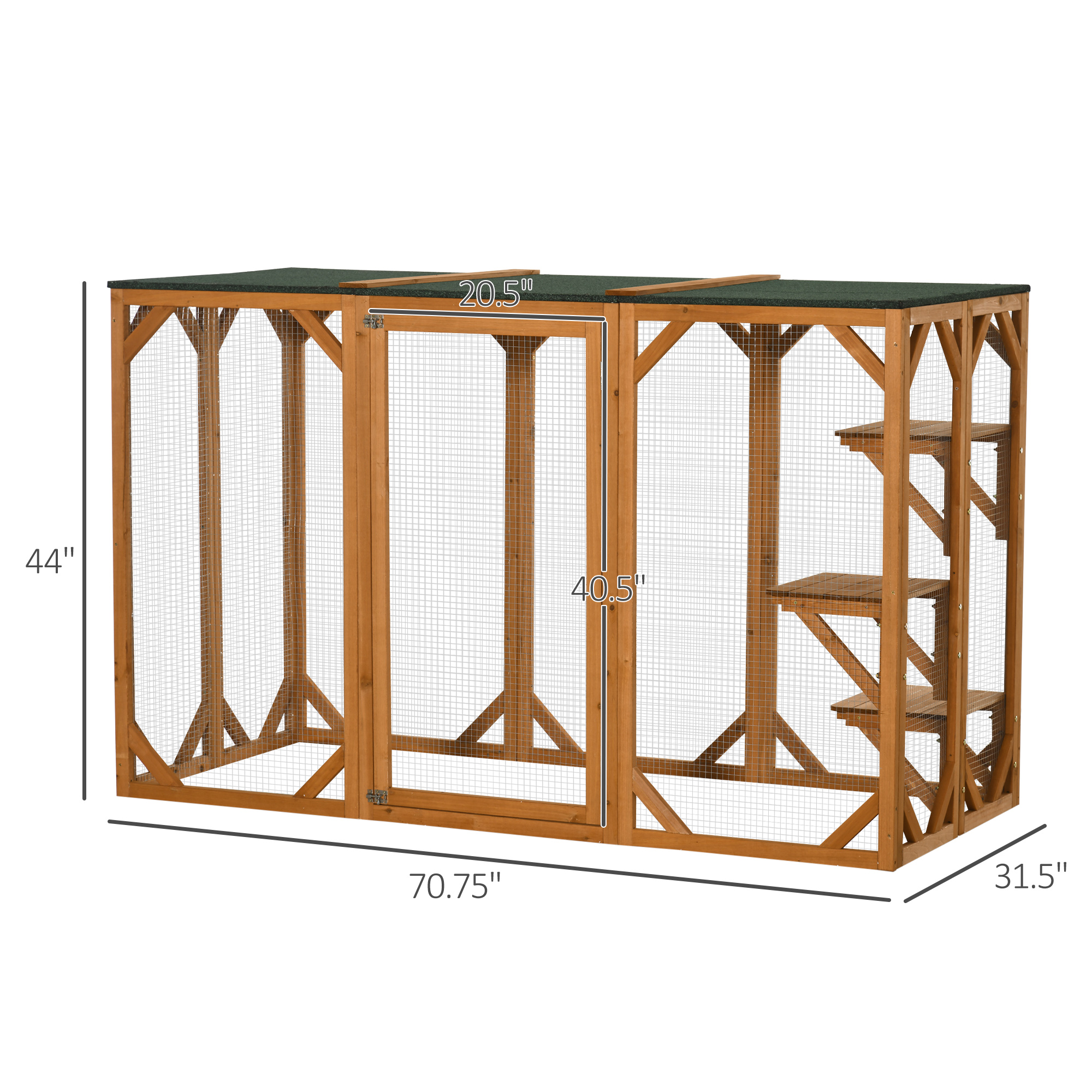 Casa de Perro al Aire Libre, Catio para Gatos Ferales en Madera, Refugio para Gatos con Plataformas, Gran Puerta de Entrada, Protección Climática y Techo de Asfalto, 71" L, Naranja — imagen 4