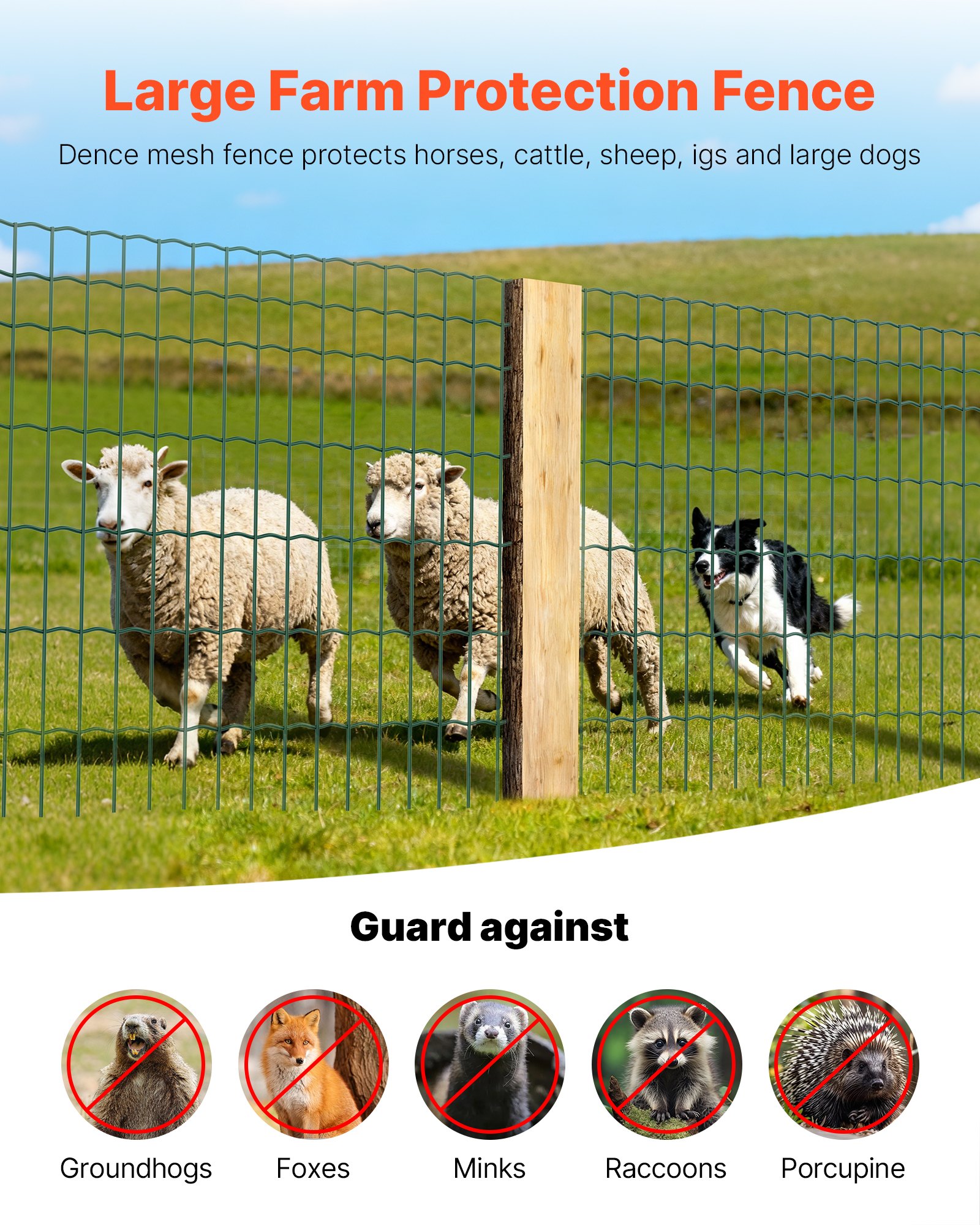 Farm Fence, 47 X 984 In, 2 X 4 In Mesh 2.1mm Galvanized Steel Wire Fencing For Cattle, Hog & Sheep, Heavy Duty Vinyl Coated Livestock Fence For Animal Enclosures, Cage Wire, Garden Fences, Green — imagen 2