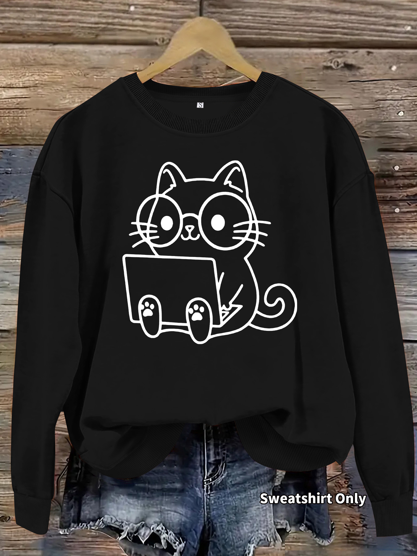 Loose velvet cartoon cat print hoodie — image 7