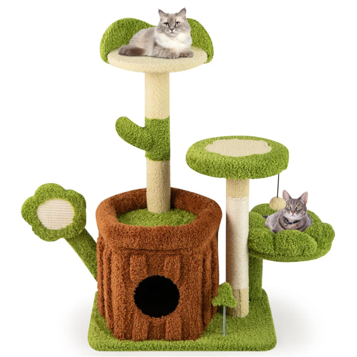 36" Jungle Theme Cat Tree - Washable Peach Skin, Sisal Scratching Post & Interactive Toys — image 1