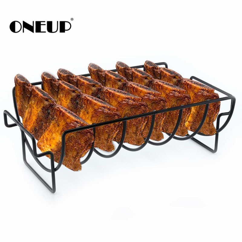 ONEUP Non-Stick Rib Shelf BBQ Stand Barbecue Roast Rack Stainless Steel Grilling BBQ Chicken Beef Ribs Rack Grilling baske — image 1