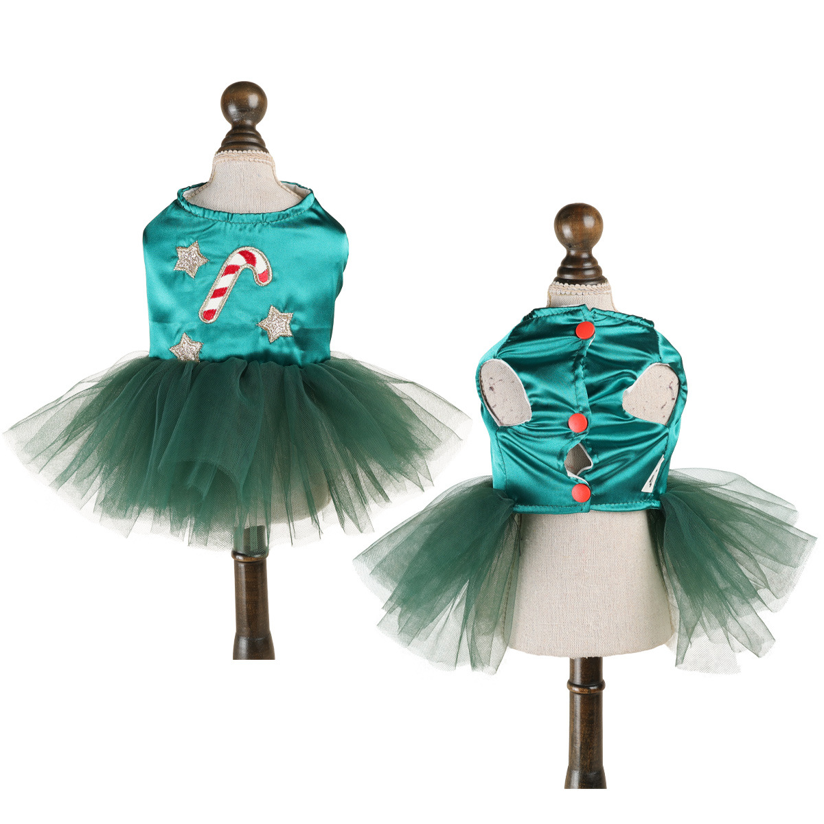 Traje de Navidad para Perros con Satén Verde y Caramelo — imagen 7