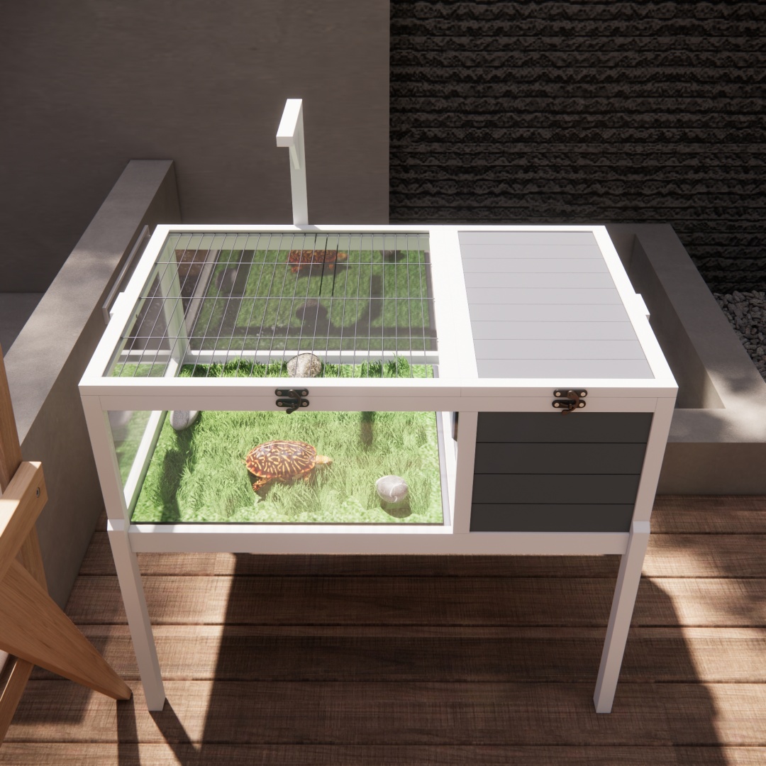 Hábitat de Reptiles Casa para Tortugas con Soporte de Lámpara, Gran Ventana de Observación, 2 Platos Impermeables, Patas Desmontables, Encierro de Madera Fácil de Limpiar para Tortugas, Lagartos, Geckos y Pequeños Animales Interior y Exterior — imagen 14