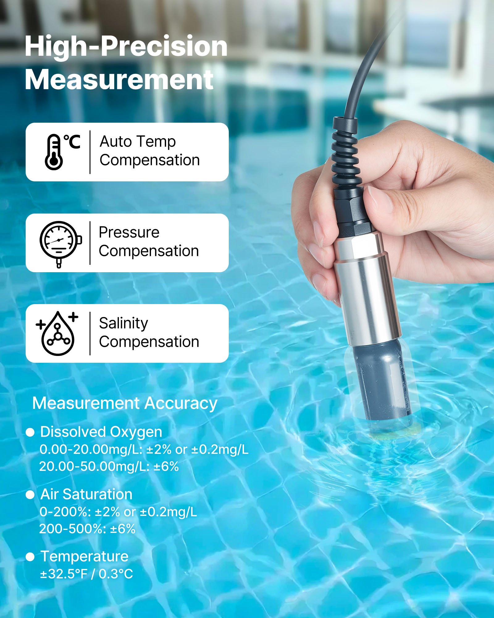 Dissolved Oxygen Meter, 0.0-50.0 Mg/L Measurement Range, Portable Dissolved Oxygen Tester Kit With 13.1 Ft Electrode Cable, Bluetooth/USB Data Transfer, 750 Data Sets Storage, DO Meter For Ponds — image 2