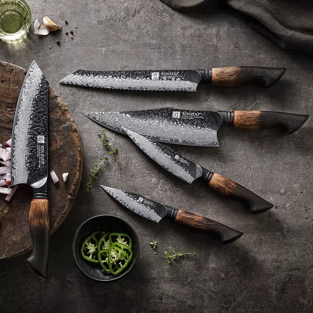 XINZUO 1-5PCS Damascus Steel Kitchen Knife 10Cr15CoMov Steel Core Chopping Vegetables And Fruits Household Kitchen Knife — image 2