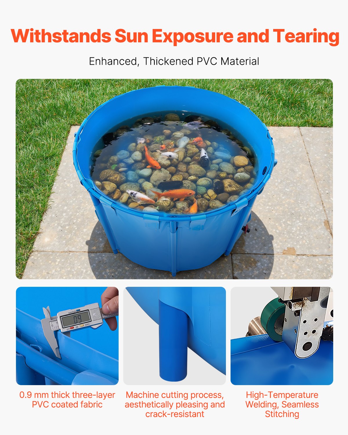 Tanque de Peces Sobre Tierra en Malla de PVC 448.8 Gal Redondo para Koi (Azul) — imagen 3