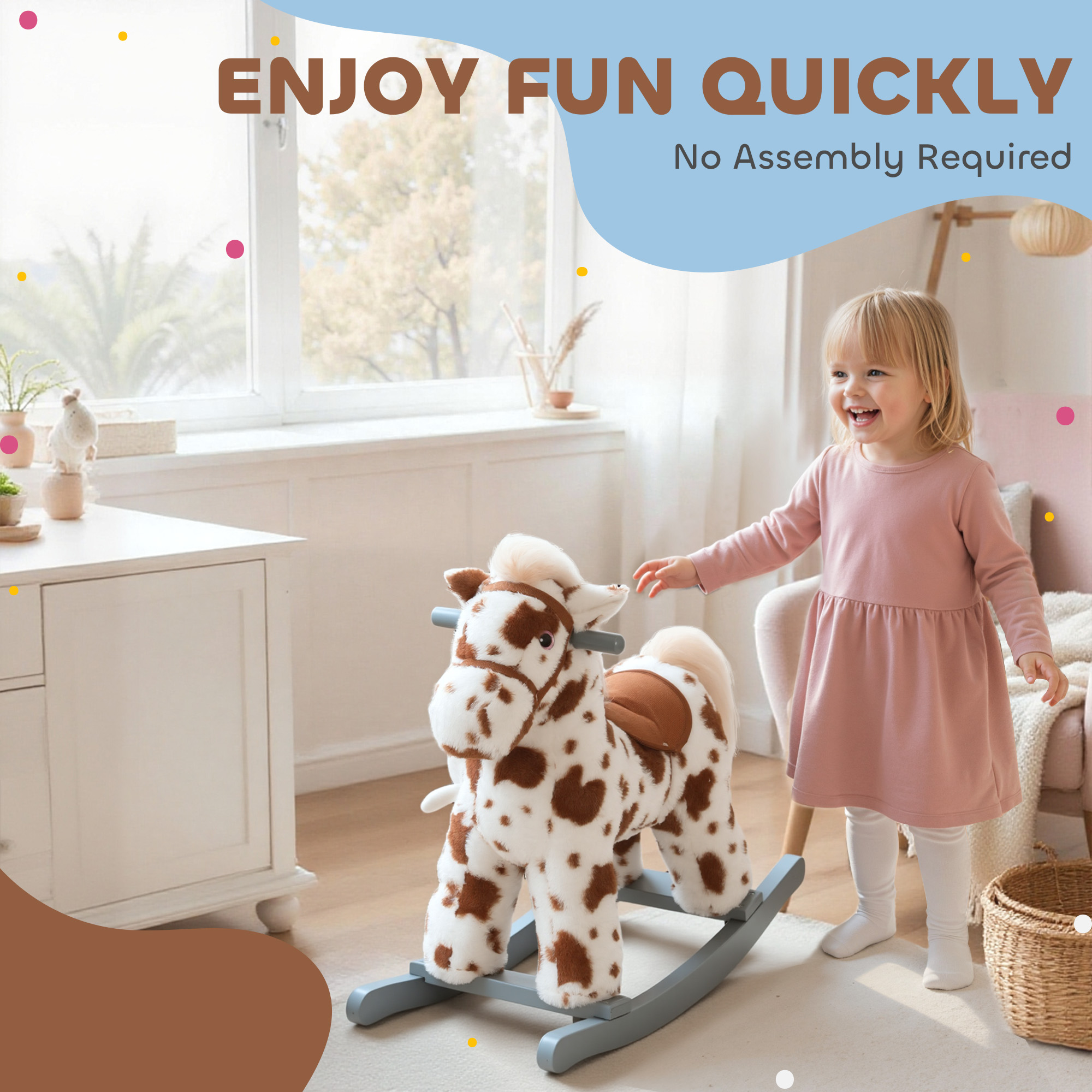 Caballo de Mueca con Muñeca de Conejo y Sonido de Niega Realista para Niños Pequeños, Pelo Suave de Color Marrón — imagen 2
