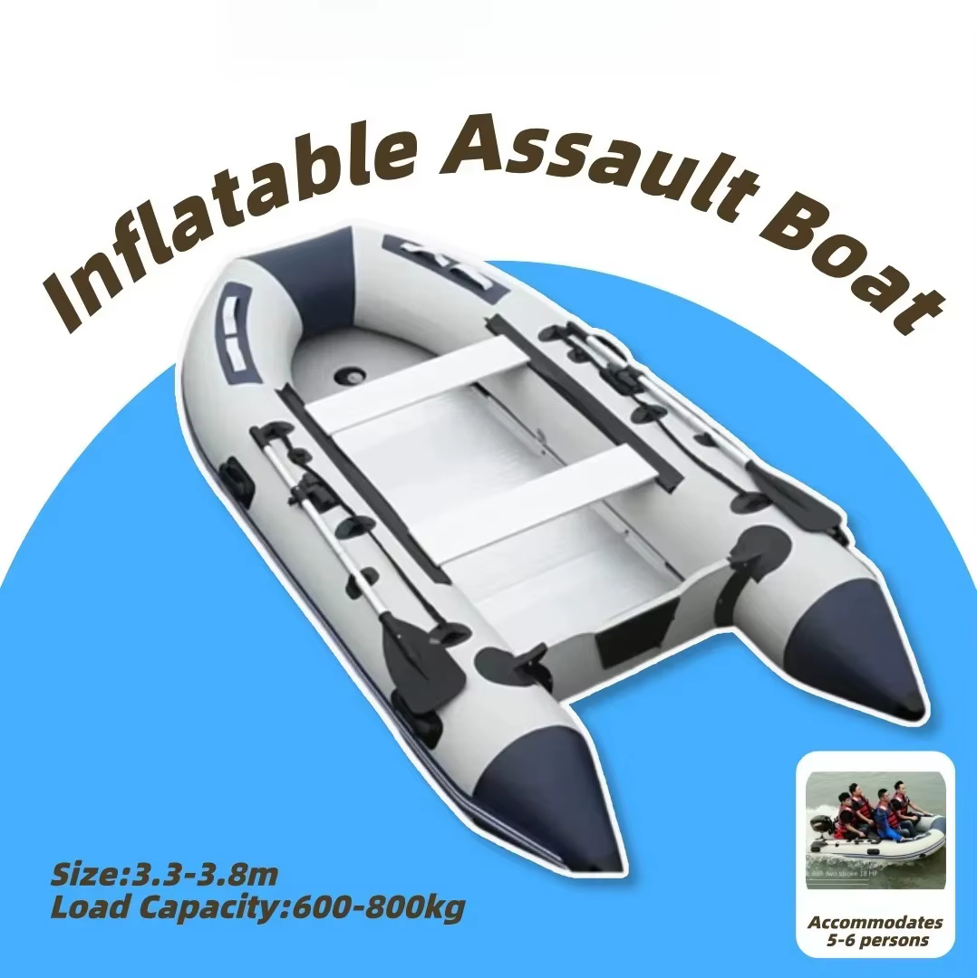 Barco inflable resistente a colisiones para asalto de 3,8 metros con suelo de aleación de aluminio y accesorios para remo — imagen 2
