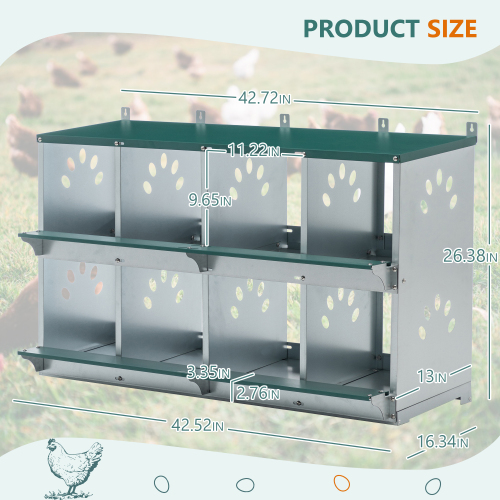 8 Cajas de Puesta para Pollos con 8 Compartimentos, para Depositar Huevos, Caja de Puesto Metálica para Pollos y Gallinas, Sujeta a Pared con Grandes Agujeros Ventilados — imagen 2