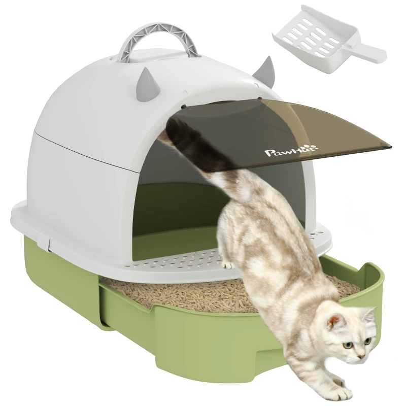 Covered Cat Litter Box With Lid, Scoop, Deodorizing Bags For Odor Control, Privacy, Easy To Clean, Green — imagen 10