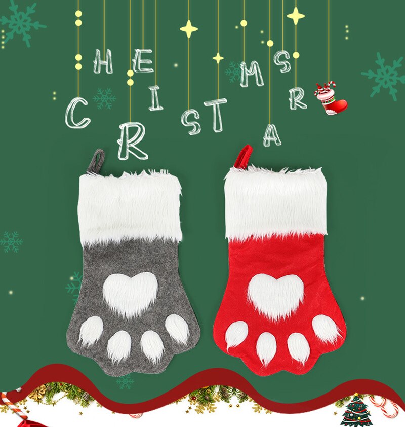 Large Red Grey Long Haired Dog Paw Christmas Socks Christmas Craft Pendant Present Gift Bags Christmas Tree Ornaments Home Decor — image 7