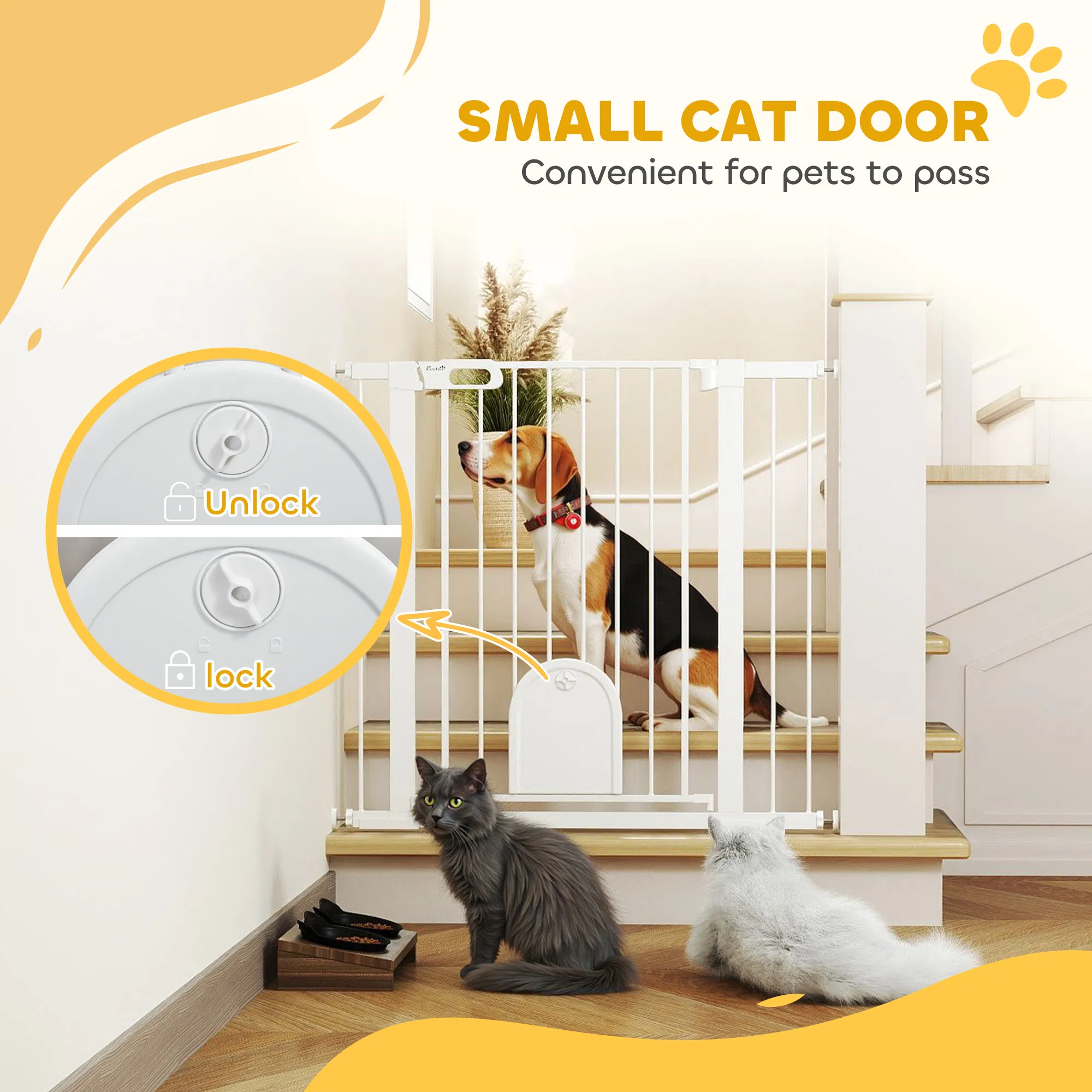30"-41" Extra Wide Pet Gate Barrier with Small Door, 35"H Dog Gate with Safety Gate Barrier, Stair Pressure Fit, White — image 5