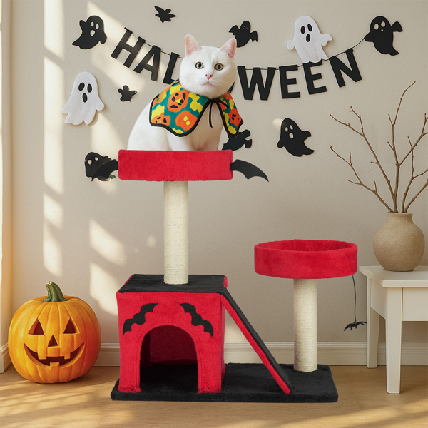 Árbol de Gato Gótico para Halloween - Área de Descanso con Condo Espacioso y Perchas Acolchadas, Postes de Rastrillado y Juguetes de Araña para Gatos Grandes, Rojo y Negro — imagen 9