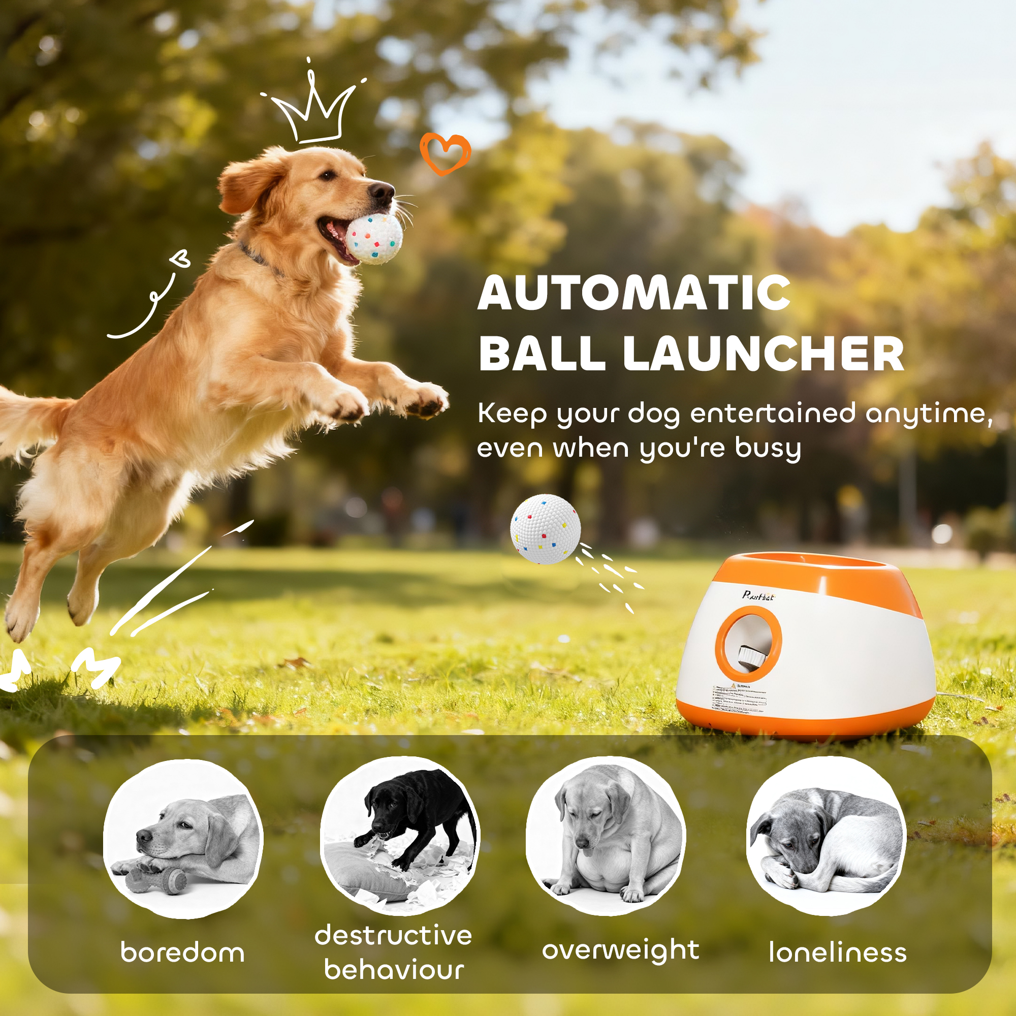 Automatic Dog Ball Launcher With 26-80 FT Distance, Automatic Ball Launcher For Medium And Large Dogs, Orange — imagen 2