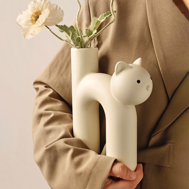 Behamei Creative Christmas Cute Tubular Cat Vase Living Room Home Desktop Decorations — image 2