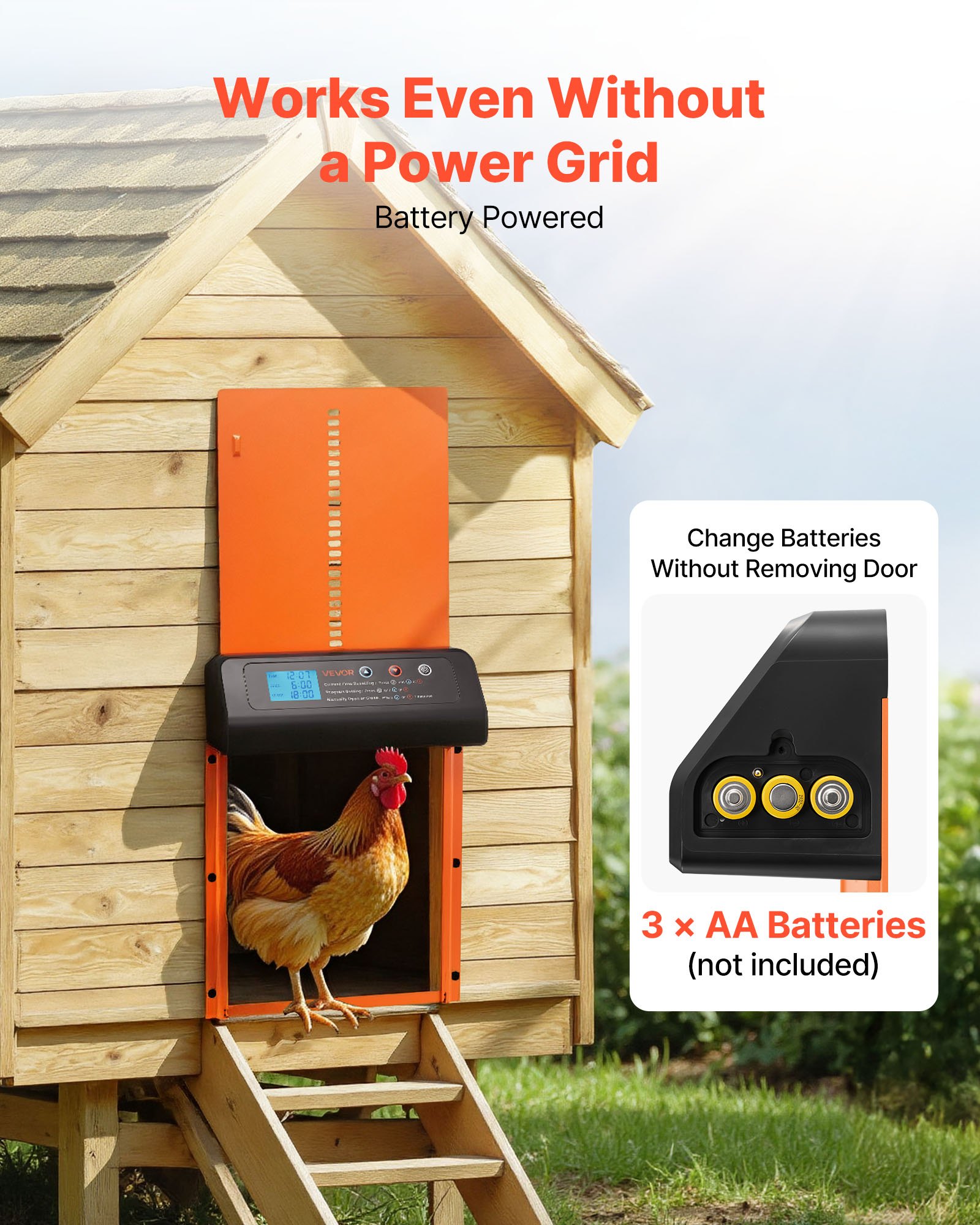 Automatic Chicken Coop Door, Battery Powered Chicken Coop Door With Timer & Manual Setting, Anti-Pinch Security, Durable Aluminum Alloy, Chick Run Gate Opener With Waterproof Sealing, Orange — imagen 2
