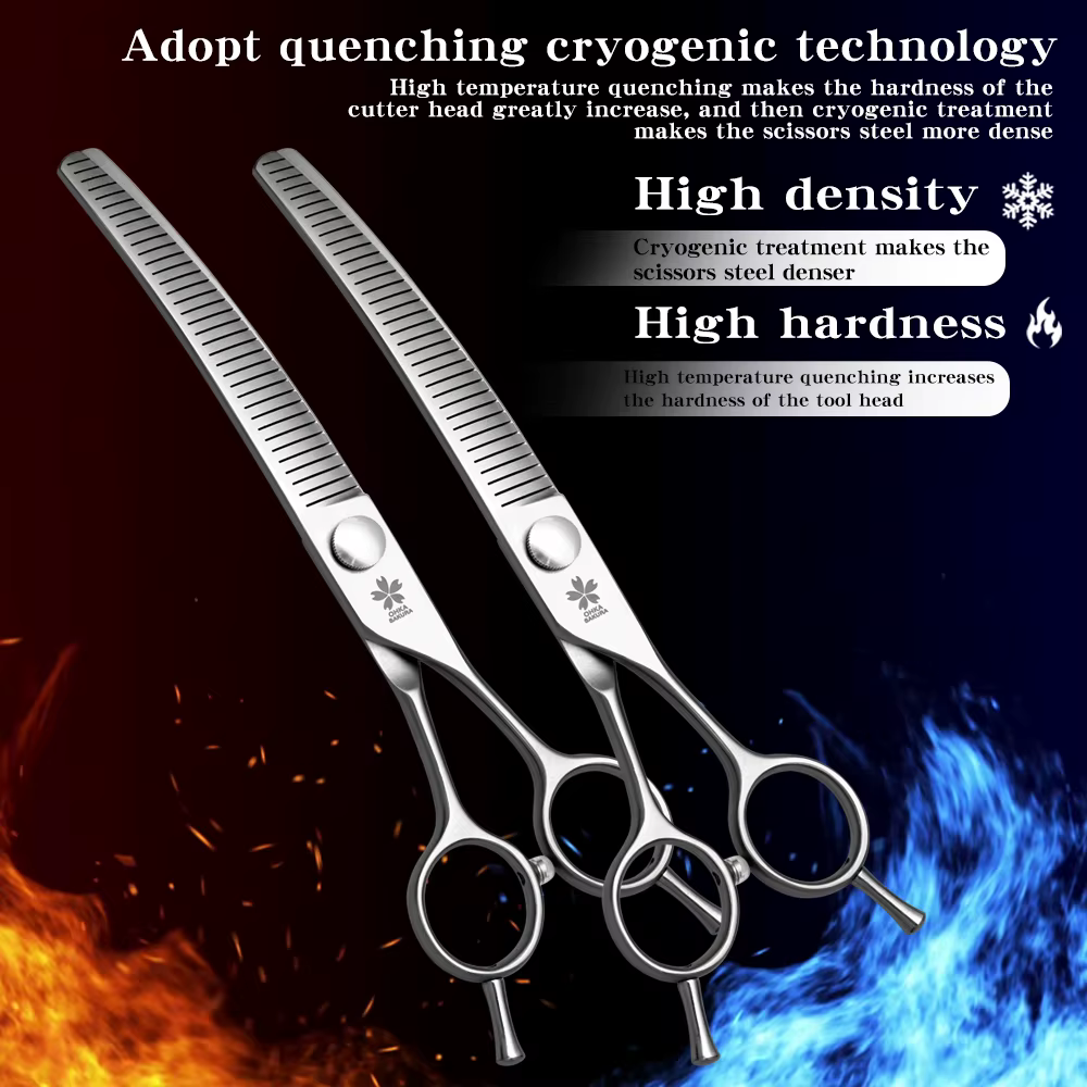 Professional Pet Beauty Scissors 7-inch Pet Trimming Scissors VG10 Hair Removal 55% Fine Trimming Bent Pong Thinning Scissors — image 6