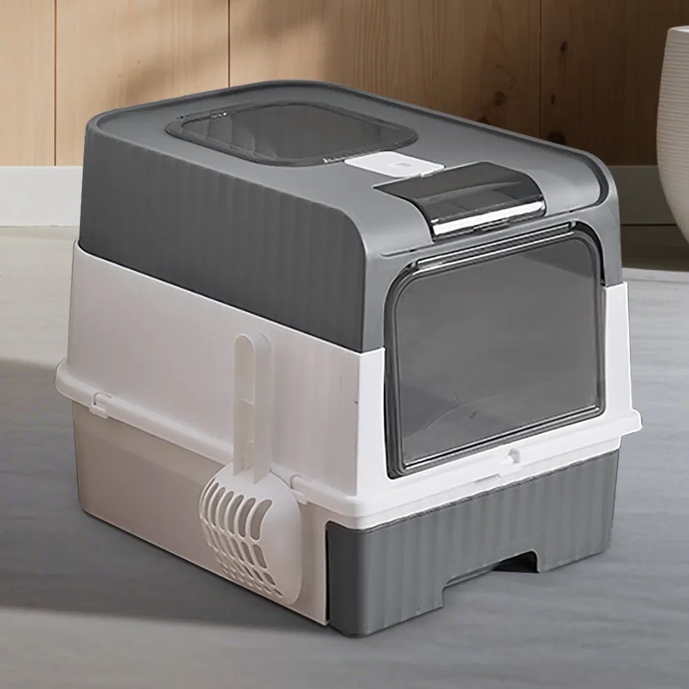 Caja de Arena Mágica Cerrada Total, Acceso Frente y Superior, Cajón Retraible, Control Anti-Espuma de Olor, Grande para Gatos Grandes — imagen 4
