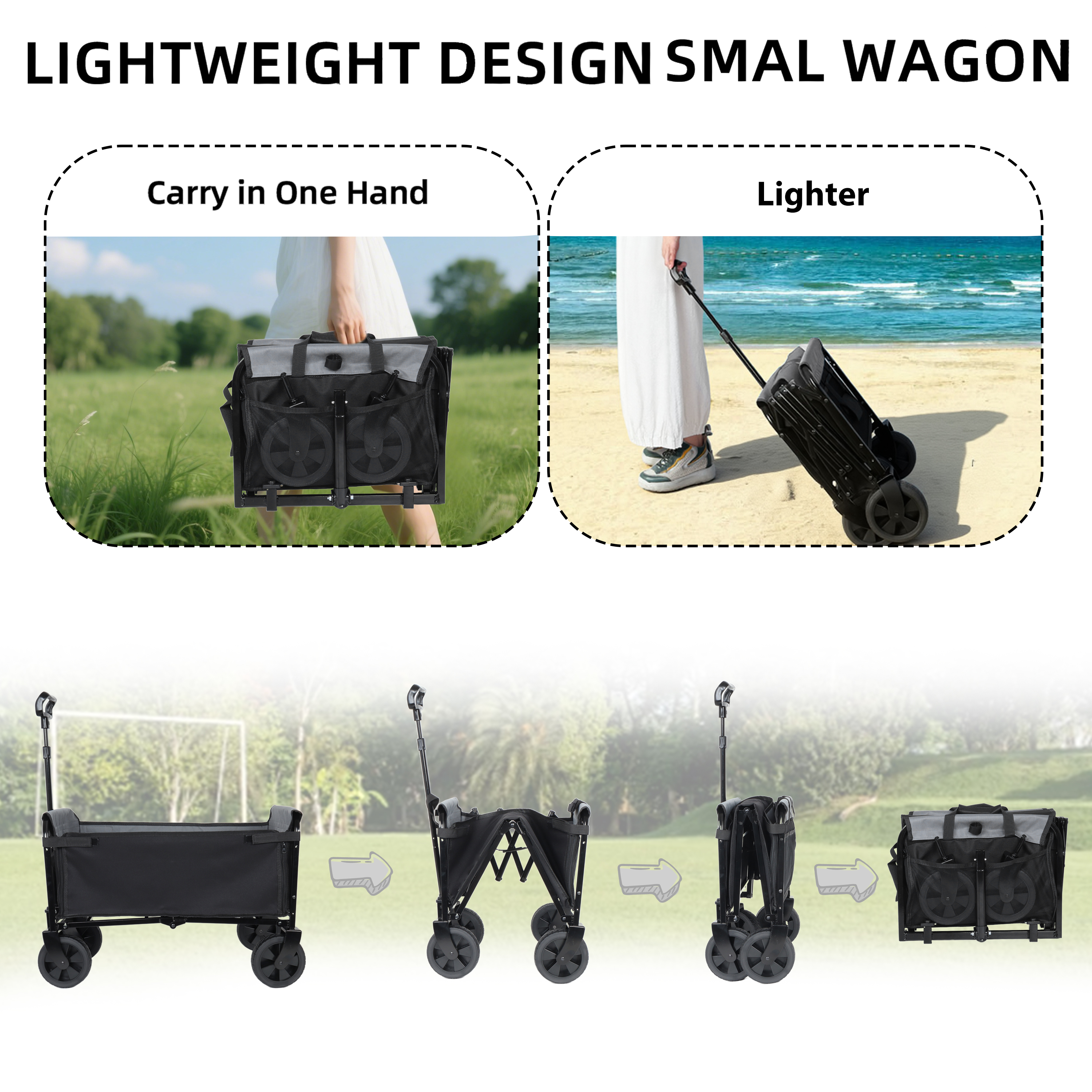 Carro de Plegado con Ruedas - 3 en 1 Cesta Útil Ligera para Camping y Compras, Capacidad de 100 kg, Tazones, para Paseos con Mascotas, Compras y Almacenamiento (Negro) — imagen 2
