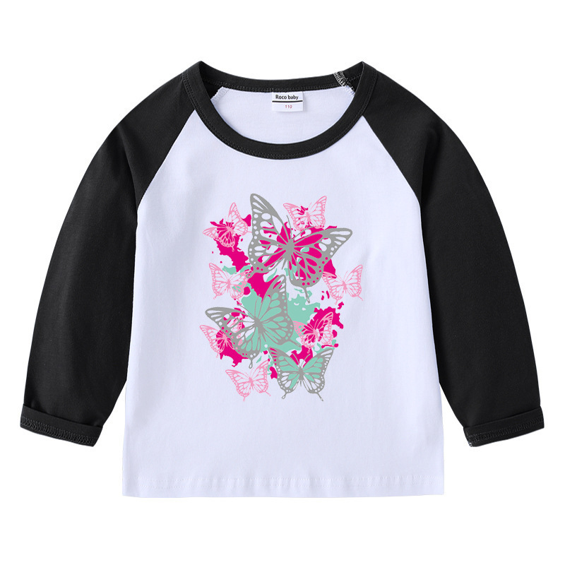 Butterfly children's pure cotton shoulder T-shirt with round neck and long sleeves — image 8