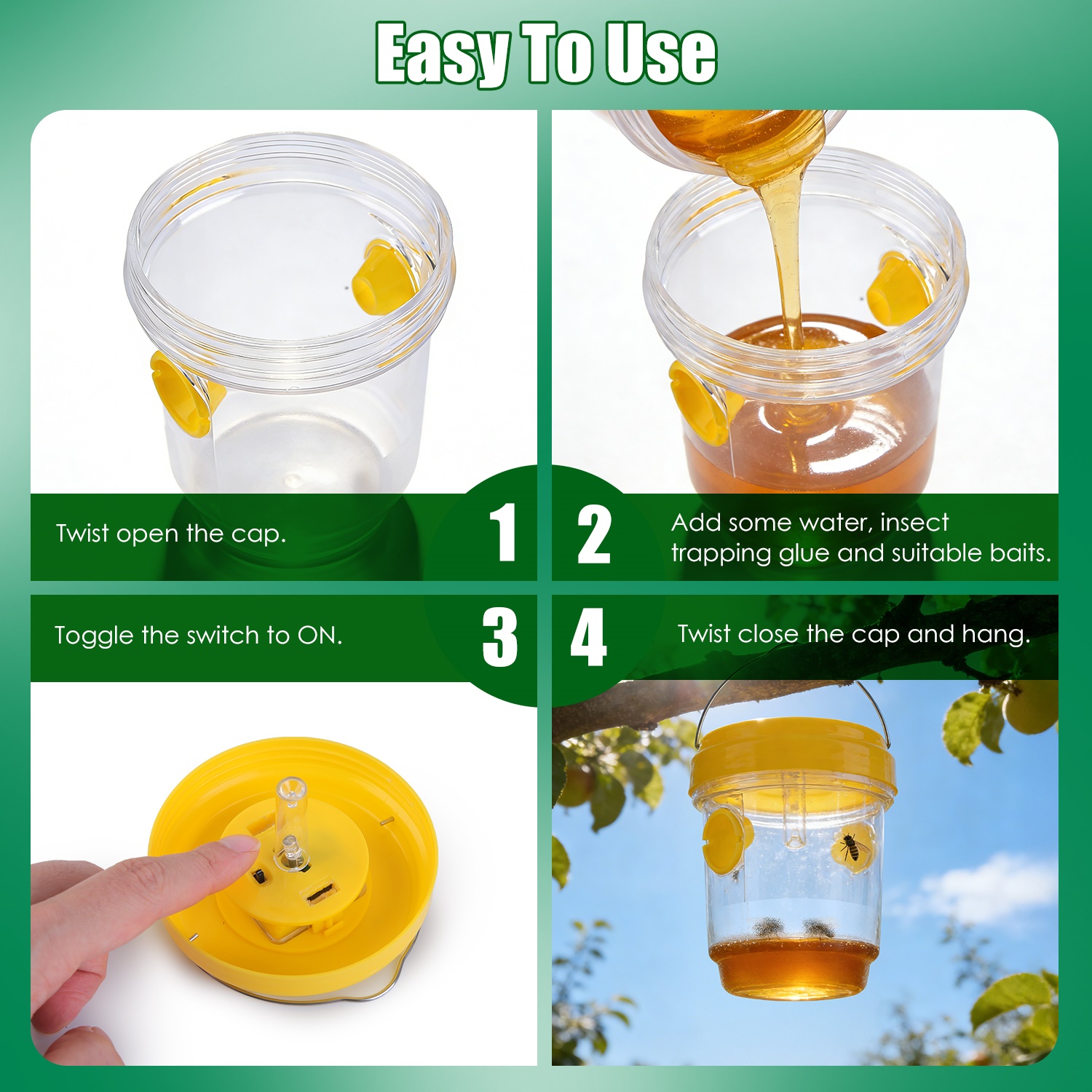Trampas Solares para Avispas, Paquete de 3, Atrapainsectos Colgantes para Exterior con Luz UV, para Avispas de Papel, Avispas Amarillas, Avispones Pequeños, Moscas de la Fruta y Moscas Comunes — imagen 7