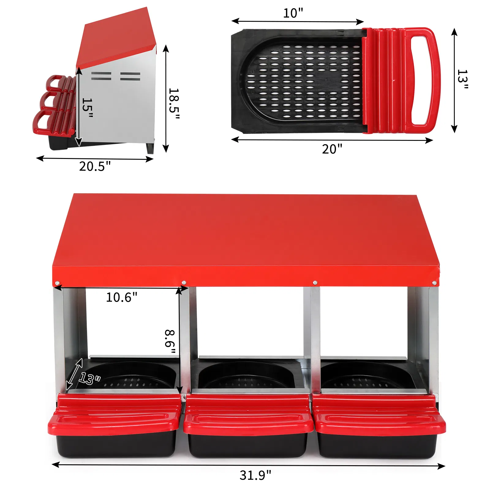 3 Compartment Roll Out Chicken Nesting Box with Plastic Basket, Egg Nest Box Chicken Laying Box Hens Chicken Coop Box, Red — imagen 6