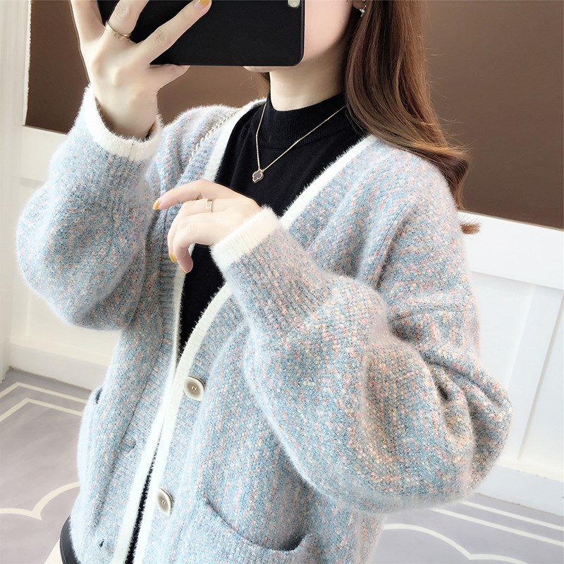 Fall New Women's Knit Cardigan Sweater Loose Outerwear Water Rabbit Fur Top Coat — image 17