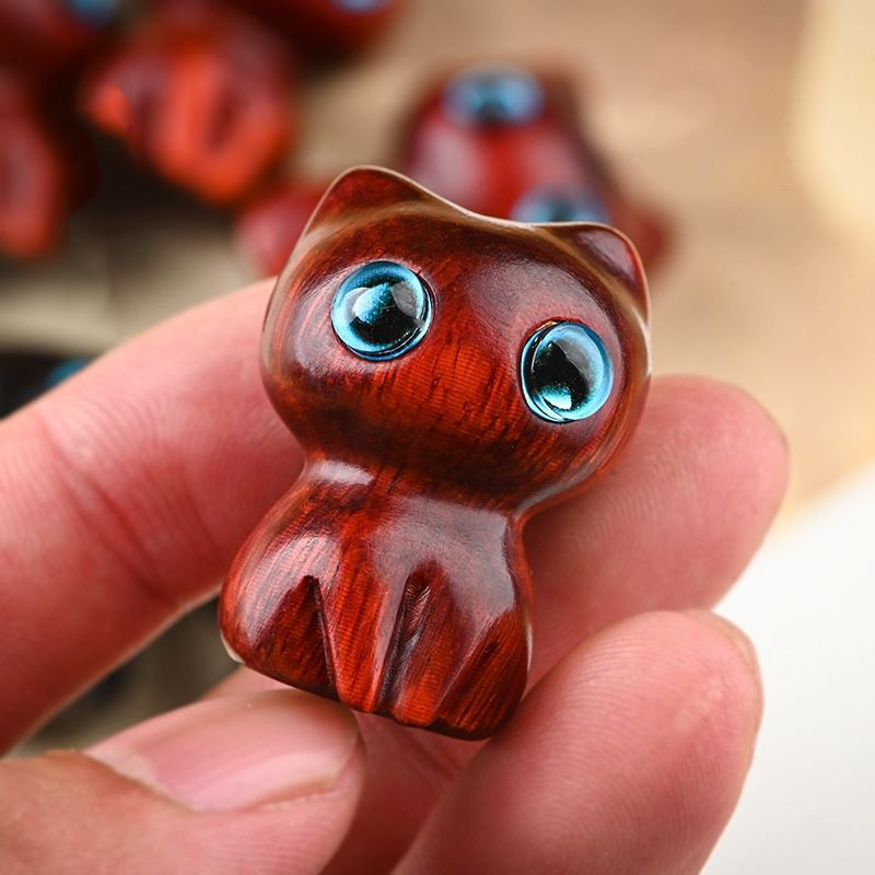 Sandalwood Kitten Ornaments Cute Hippo Mini Wooden Cat Play — image 11