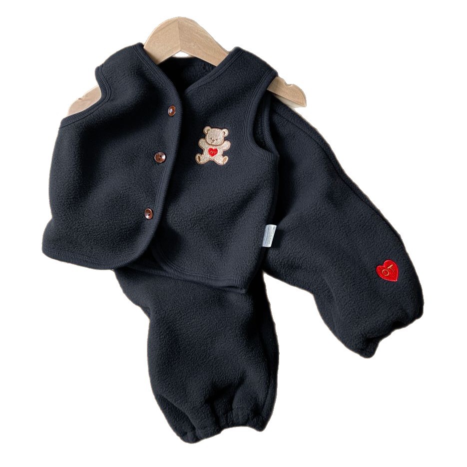 Bear Embroidery Fleece Vest Big Butt Pants Set — image 1