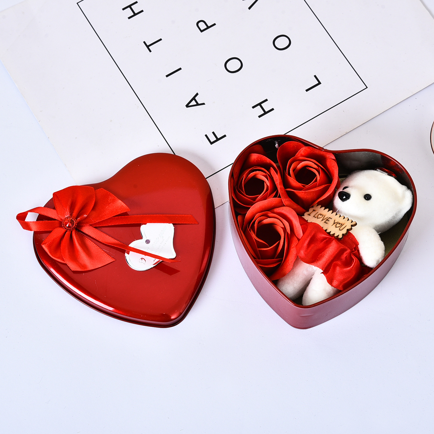 Valentines Day Gift Soap Flower Gift Rose Box Bears Bouquet Wedding Decoration Gift Festival Heart-shaped Box — image 2