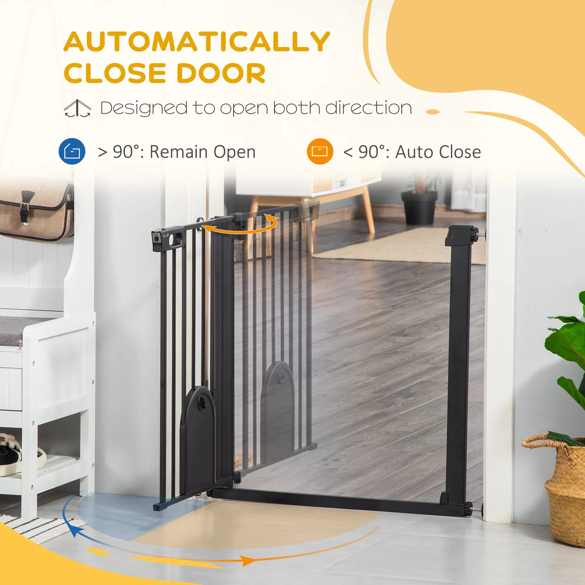 30"-32" Extra Wide Pet Gate Barrier with Small Door, 30"H Dog Gate with Safety Gate Barrier, Stair Pressure Fit, Black — image 4
