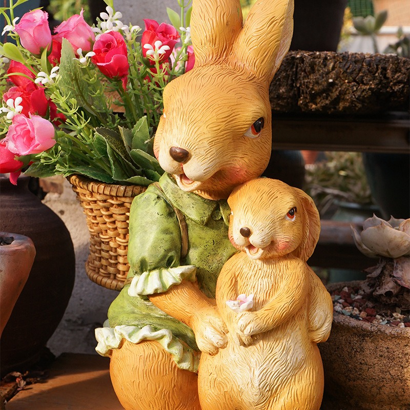 Rabbit flower vat resin cute sculpture garden decorations — image 2