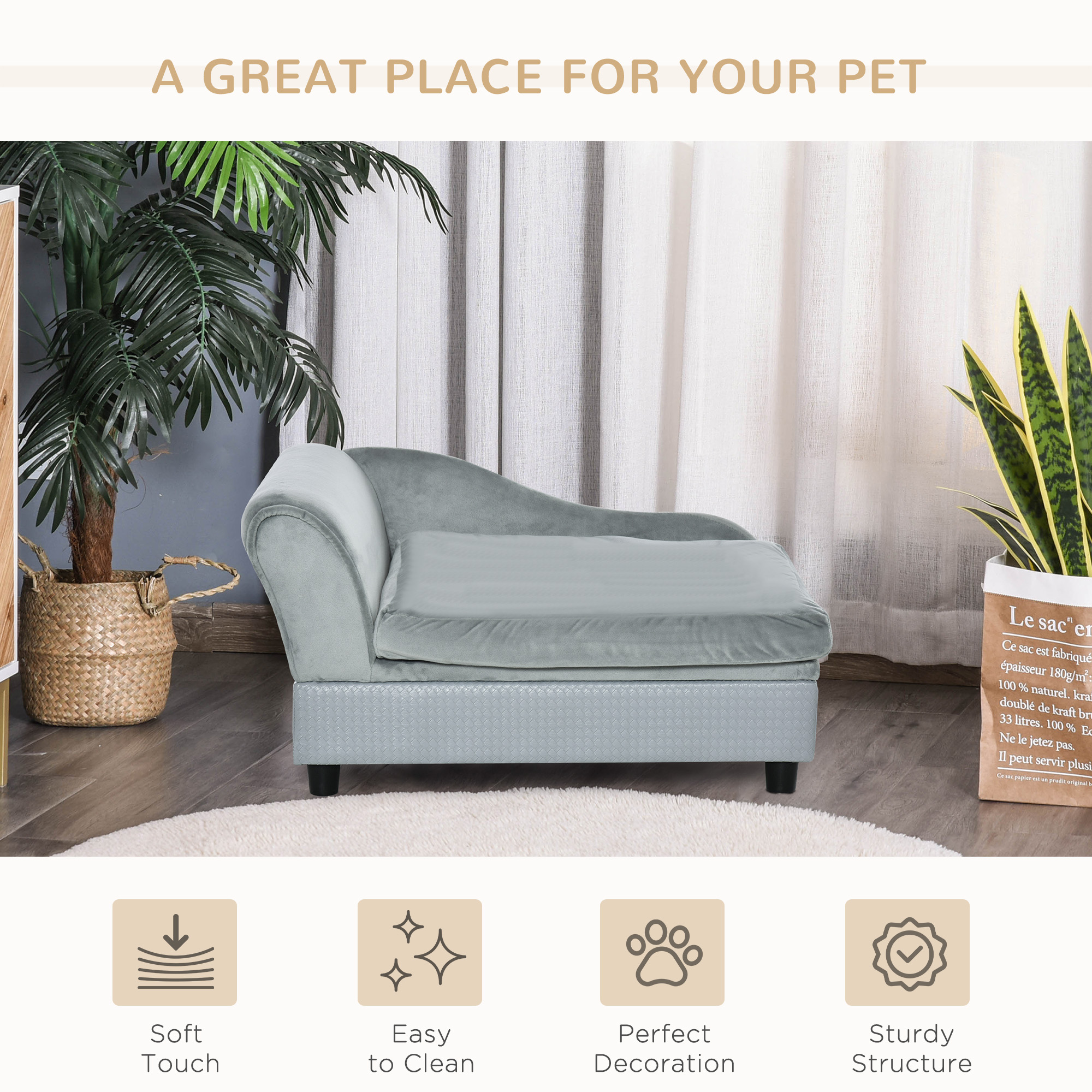Cama de Lujo para Perros Pequeños con Almacenamiento Oculto, Sofá de Espuma Suave, Mobiliario Moderno para Mascotas, Gris — imagen 8