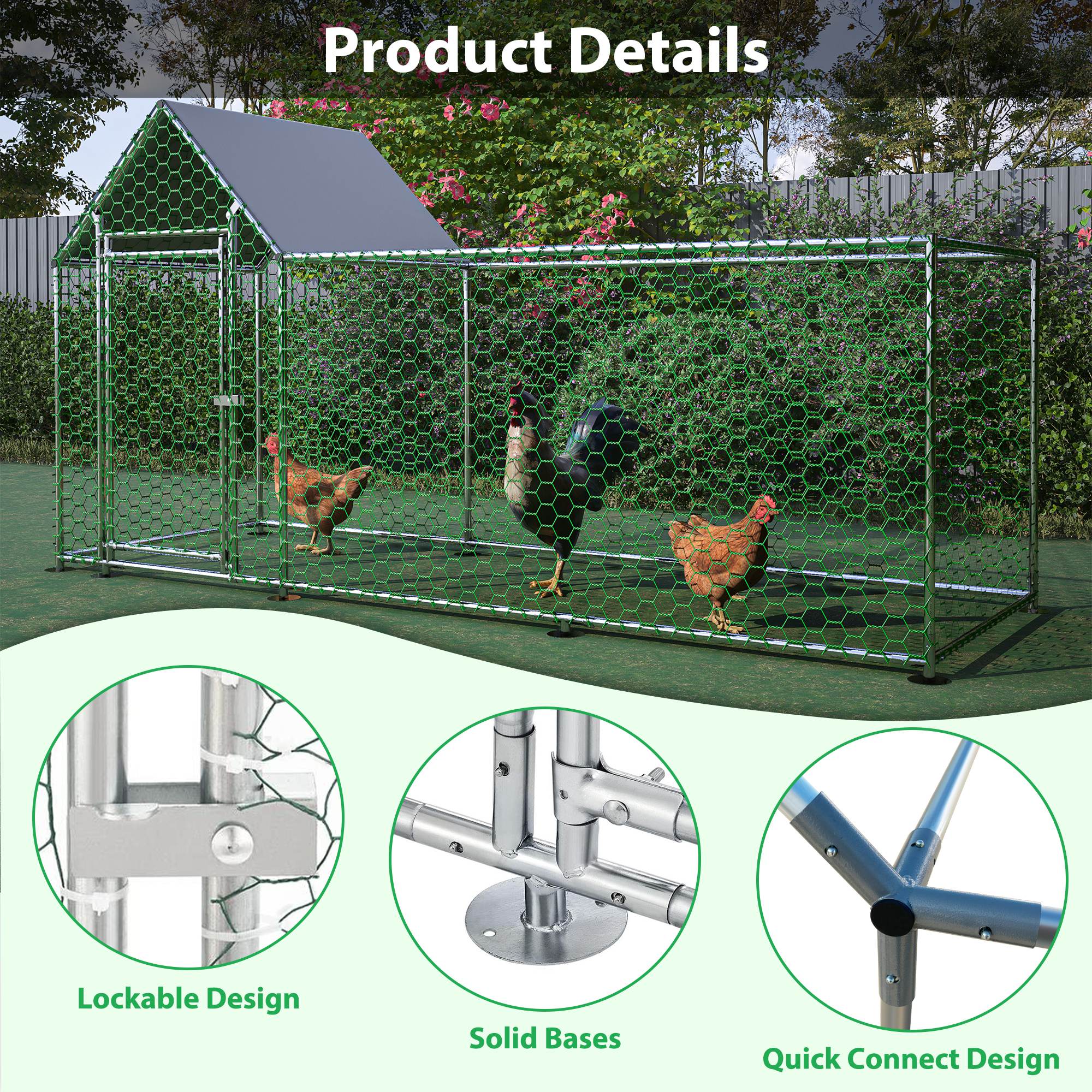 Metal Chicken Coop, Walk-in Chicken Run, Poultry Chicken Hen Pen Cage, Rabbits Duck Cages, With Cover — image 15