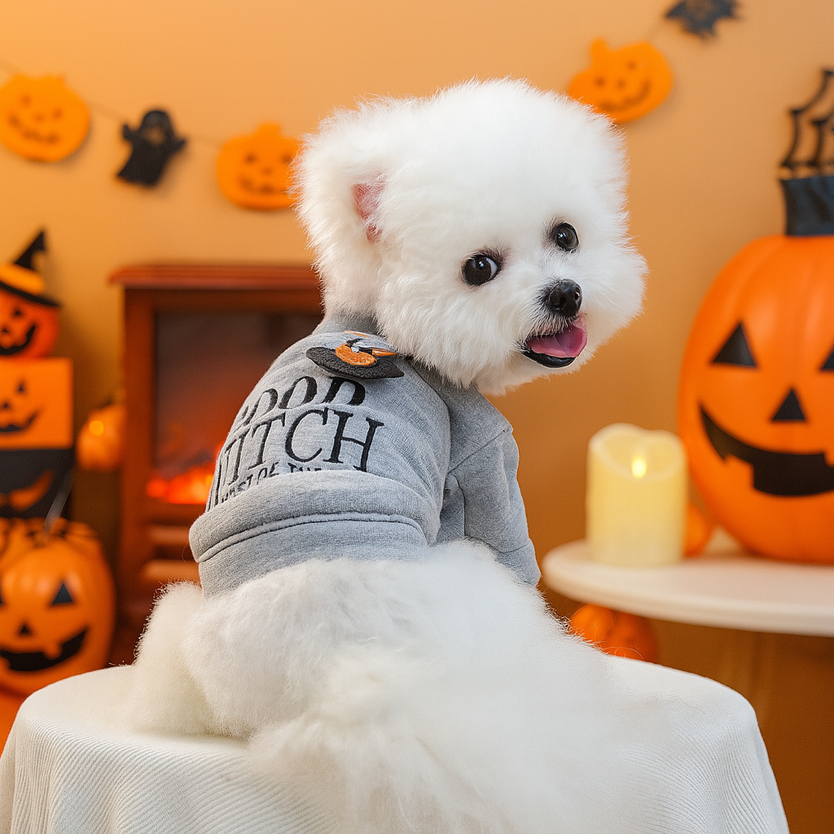 Pet Clothes Autumn Winter Small Dog Puppy Festival Letter Embroidery Good Witch Halloween Sweatshirt — image 2