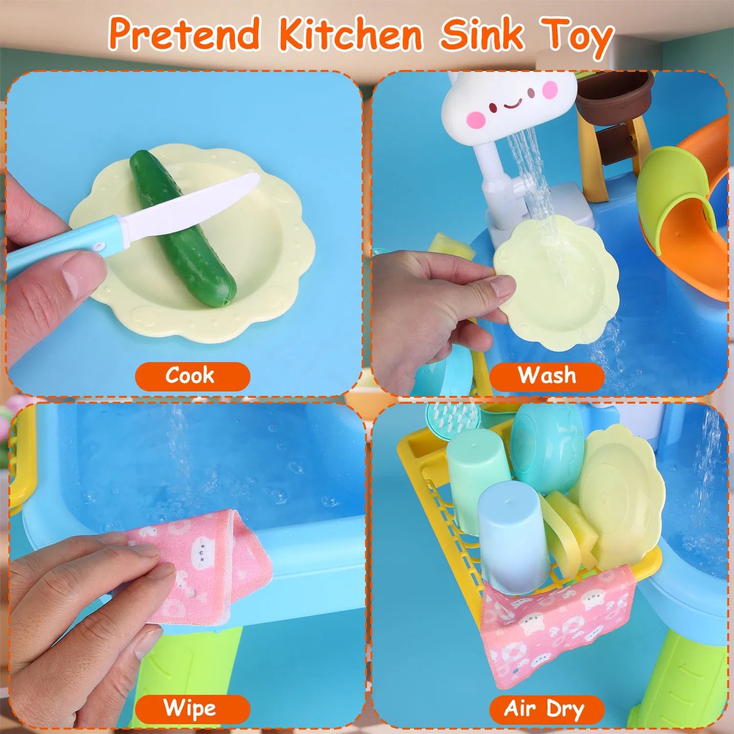 Juguete de Fregadero de Cocina 3 en 1 con Grifo Eléctrico, Mesa de Agua y Juego de Pesca, Set de Juego de Rol para Interior y Exterior, para Niños GPCT5464 — imagen 11