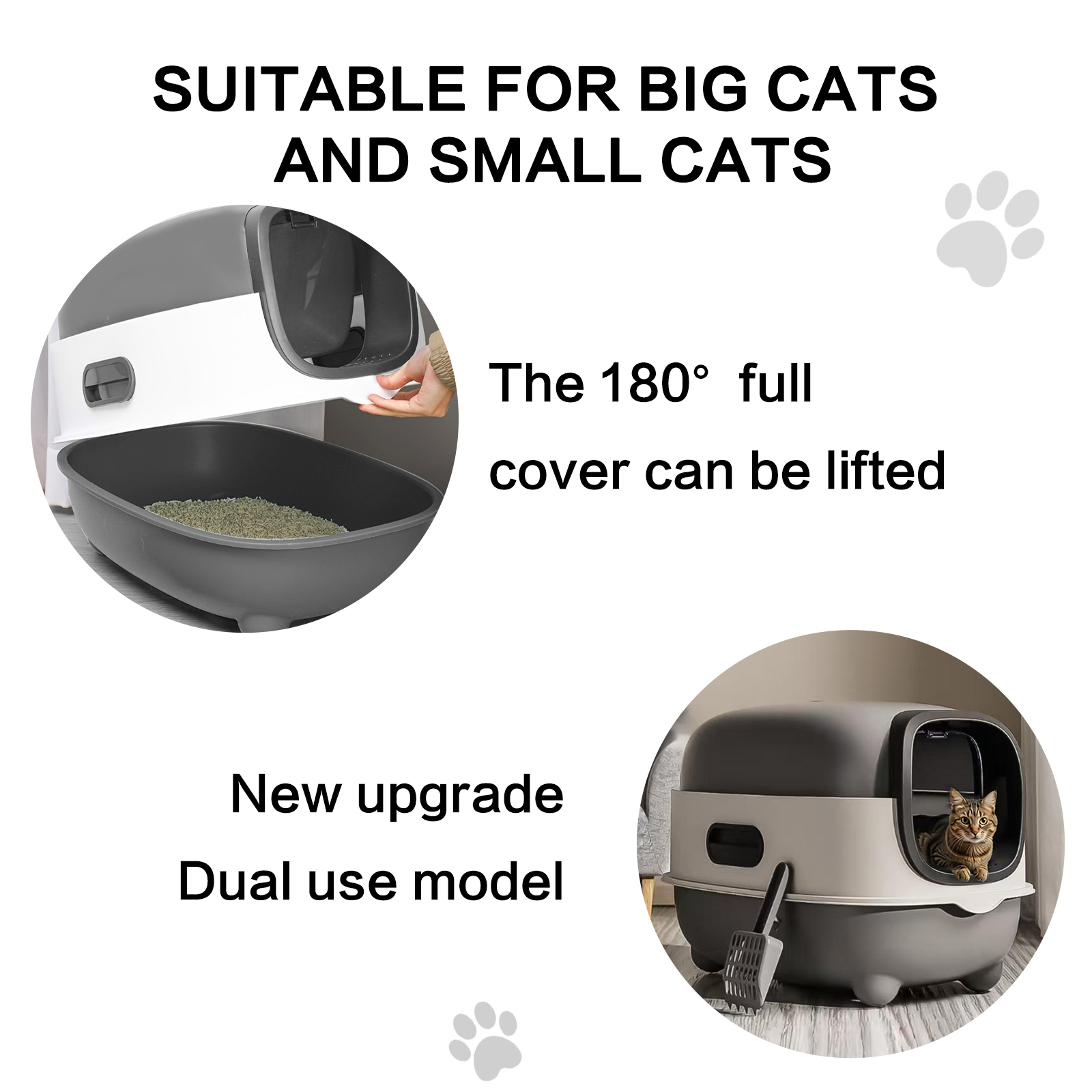 Caja de Leche para Gatos Resistentes a Inundaciones Caja de Leche para Gatos Resistentes a Inundaciones Cerrada Con Tapadera Diseño Fácil de Limpiar, Control de Olor, Solución Ahorradora de Espacio para Desechos Pet, Baño Hidrofóbico para Gatos Frente — imagen 6