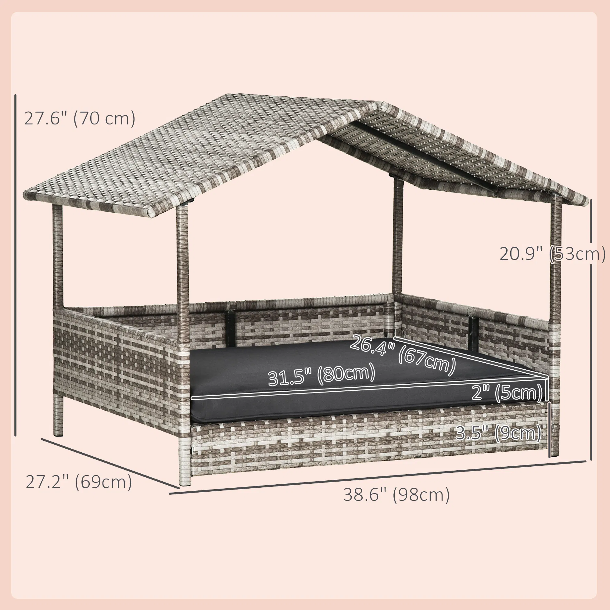 Wicker Pet House Dog Bed for Indoor/Outdoor Rattan Furniture with Cushion — image 6