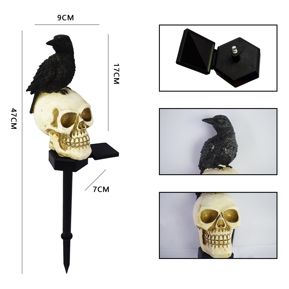 Halloween new outdoor solar garden light resin courtyard landscape insert skull crow atmosphere decorative light — image 9