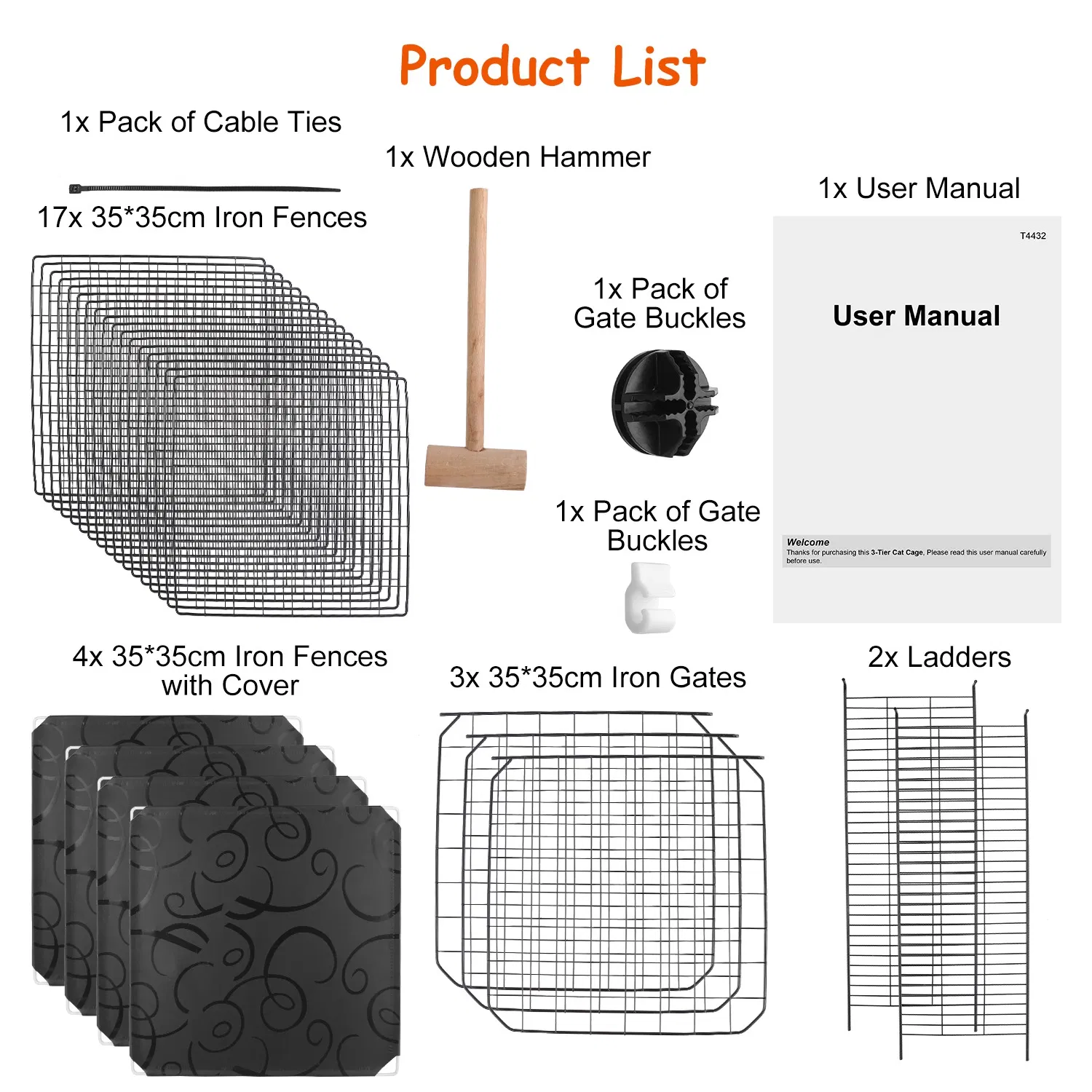 Cat Cage DIY Indoor Pet Home Small Animal House Detachable Playpen with 3 Doors 3 Tiers for Kitten Puppy Bunny Exercise. (Black, 28.15x13.97x42.12in) — image 4