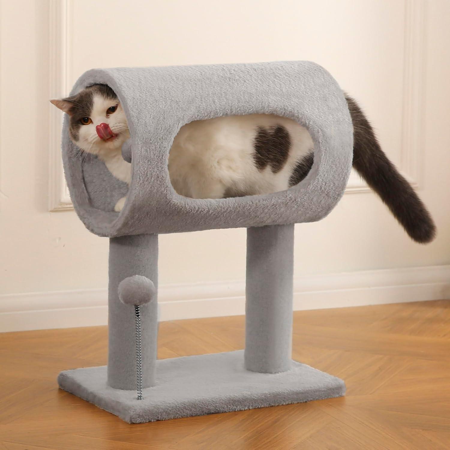 Gray Indoor Cat Tree With Hanging Ball 20.5Cat Tree With Tunnel Bed And Scratching Post Cat Tower — image 7