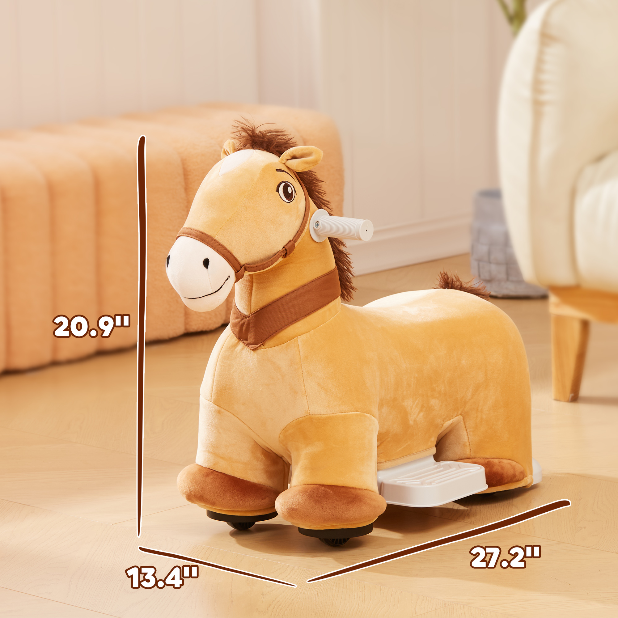 Caballo eléctrico de batería, montura para niños con música y ruedas PU, para edades 18-36 meses, marrón — imagen 3