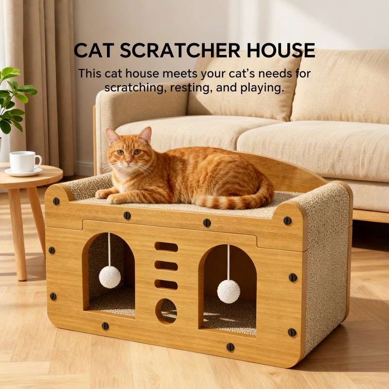 Silla de Rasguñar para Gatos con Puertas Dobles, 56 cm Grande, Con 2 Pelotas de Atraque, Para Hogares con Múltiples Gatos o Grandes Espacios — imagen 3