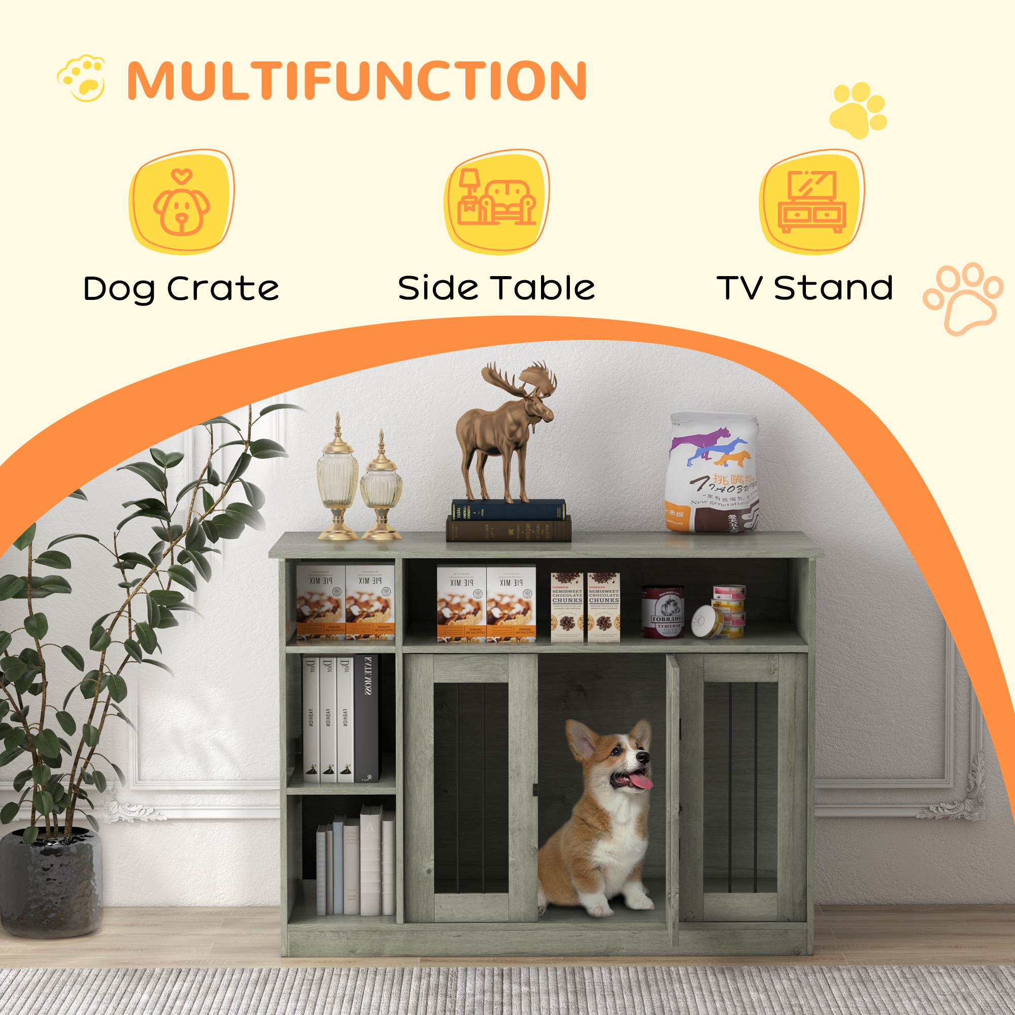 Caja de Perro para Mascotas Grandes con Almacenamiento, 47", Gris — imagen 7