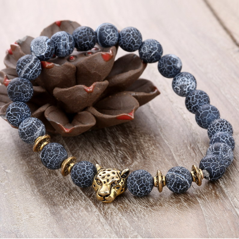 Pulsera de cuentas con cabeza de leopardo en ágata y aleación — imagen 5