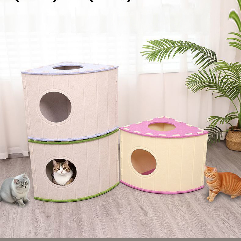 Four-Season Felt Fan-Shaped Cat Villa, Enclosed Large Scratch-Resistant Calming Pet Bed, Warm Deep Sleep Cat House For Multi-Cat Families Indoor Use — image 2