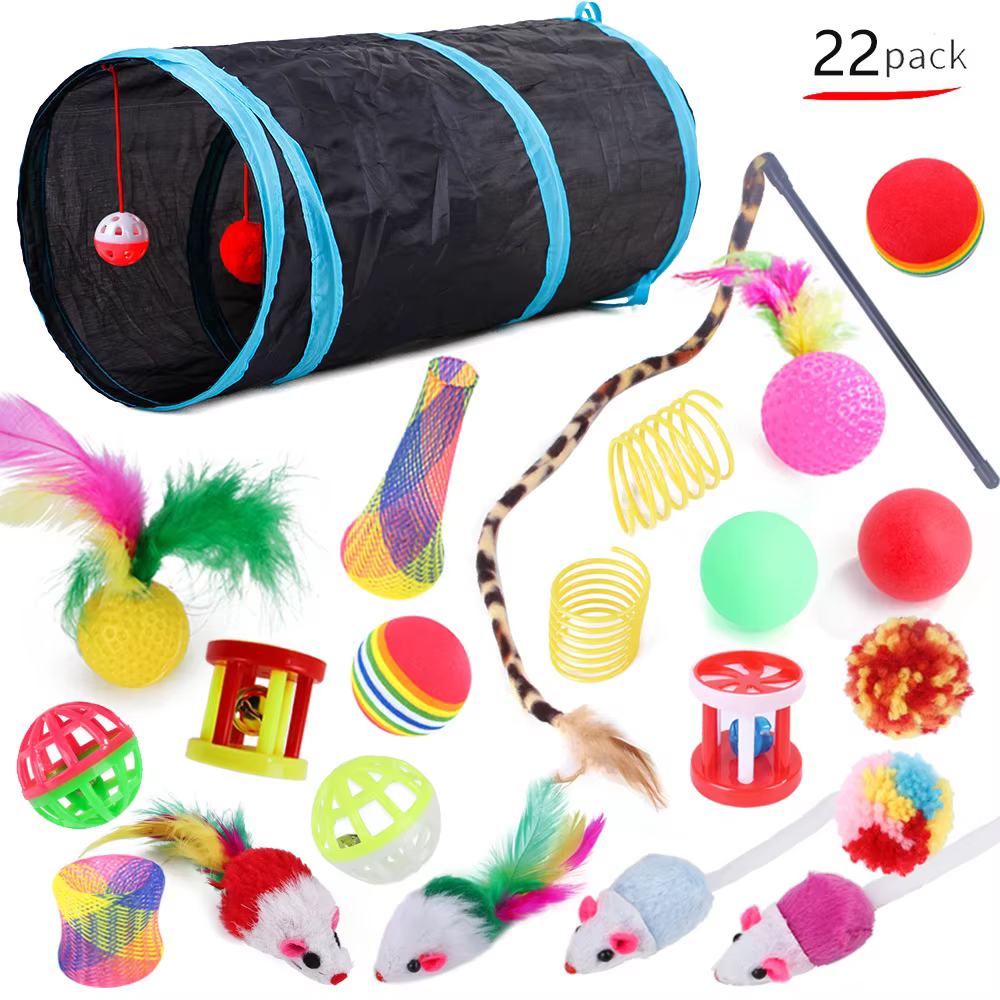 22 Pack Pet Cat Toys Interactive Combination Set Cat Toy Funny Cat Stick Sisal Mouse Bell Ball Tunnel Supplies Kitten Toys — image 5