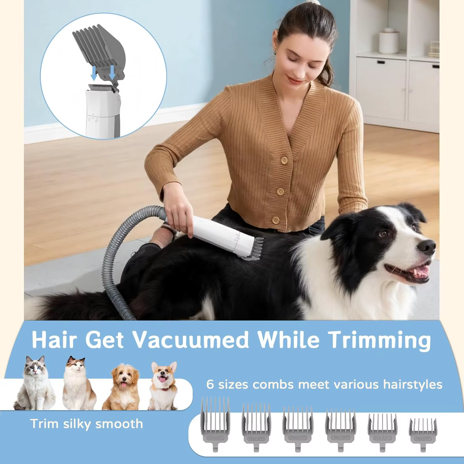 Dog Grooming Vacuum Kit 7 in 1, Cat & Dog Hair Vacuum Brush for Shedding - Includes Rollers, Deshedding Mitts, Nail & Paw Trimmer — image 5