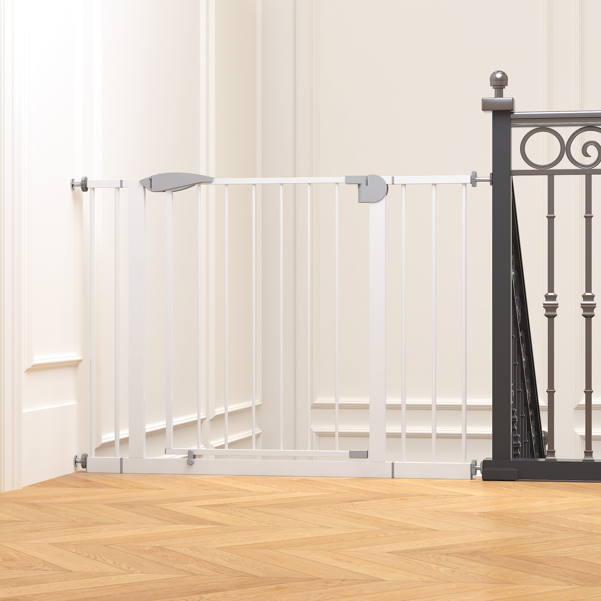 2 Pack 29.5-44.1" Wide Baby Gate for Stairs, Dog Gate Indoor for Doorways, No Drilling Pressure Mounted Pet Gates for Kids, Easy Walk Through Safety Gate, White — image 16